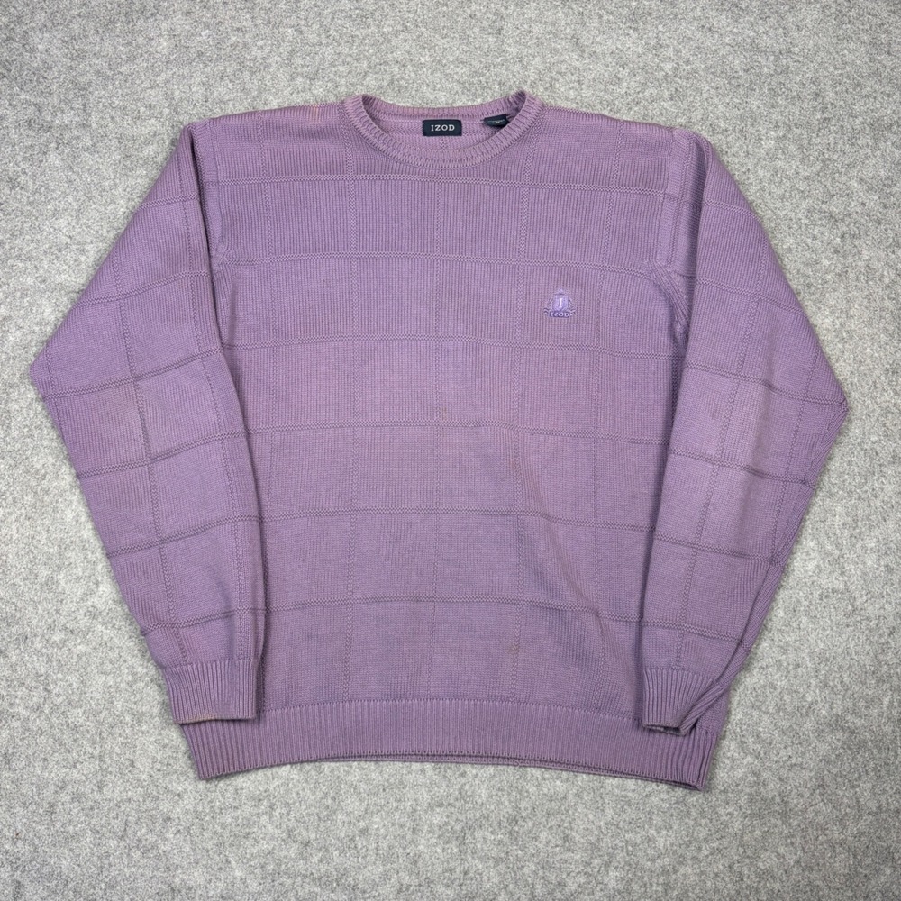 IZOD Mens Purple Grid Texture Cotton Crewneck Sweater Size Medium